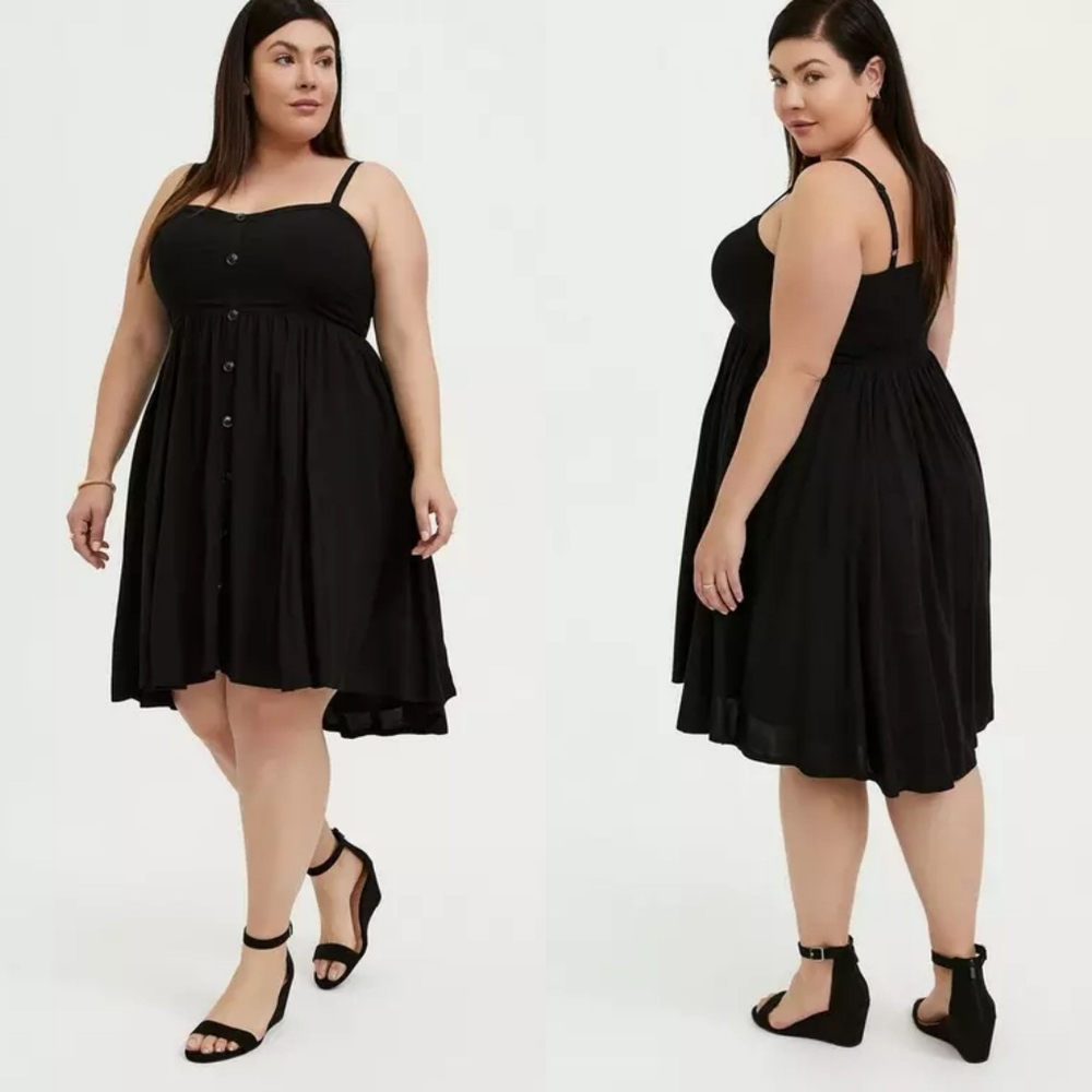 NWT Torrid 1 Black Challis Button Hi-Lo Dress 1X 14 16